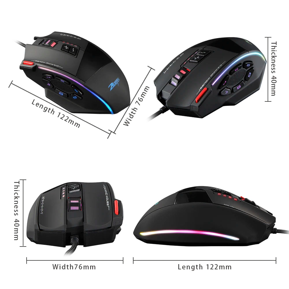 ZELOTES C13 Wired Mouse Programming Gaming Mouse 13 Keys 10000DPI RGB Light Laser Mouse for Laptop Computer PC