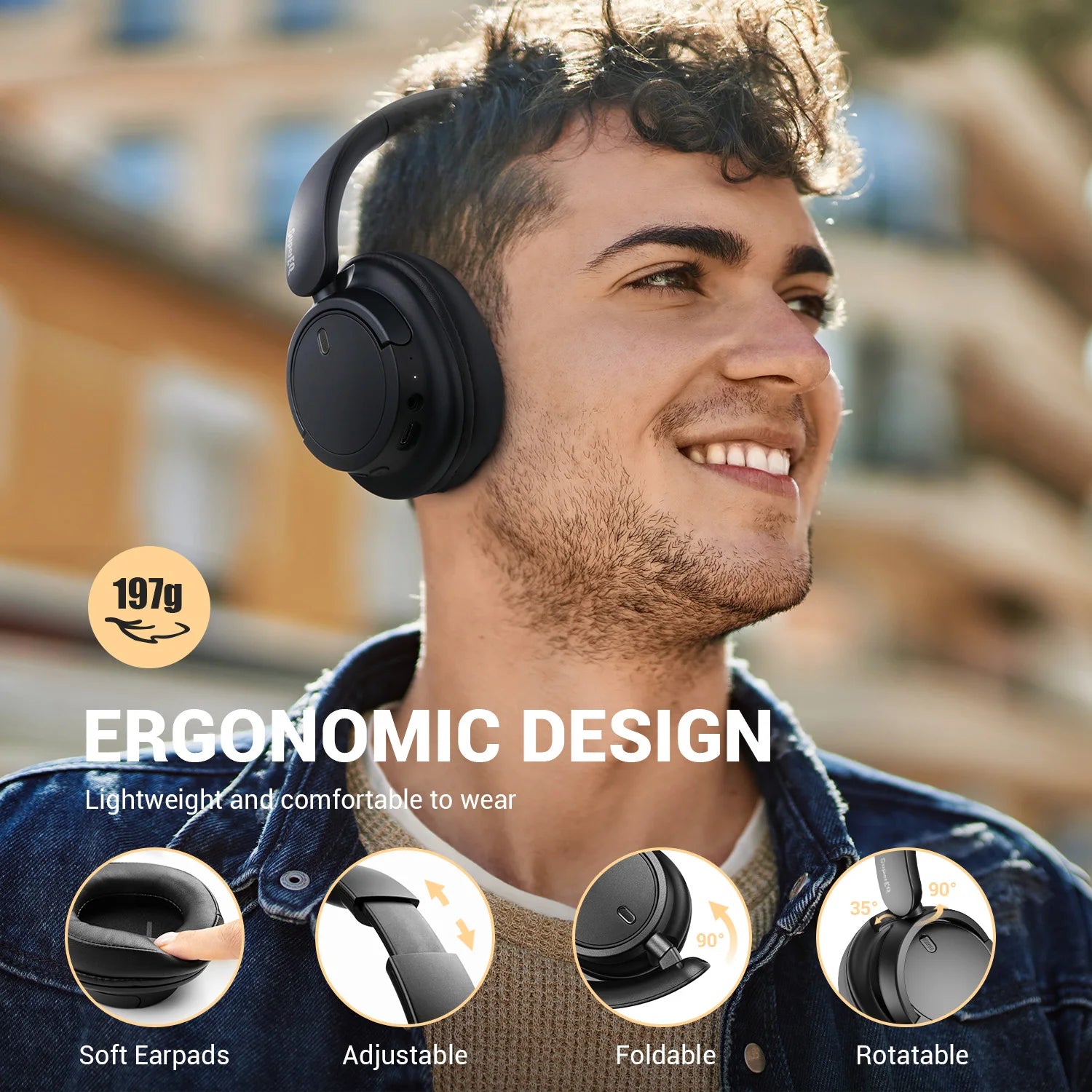 Oneodio Wireless Bluetooth 5.3 Headphones Bass/Pop Mode Over Ear Headset With Microphone Foldable Headphones 90H Playtime AAC