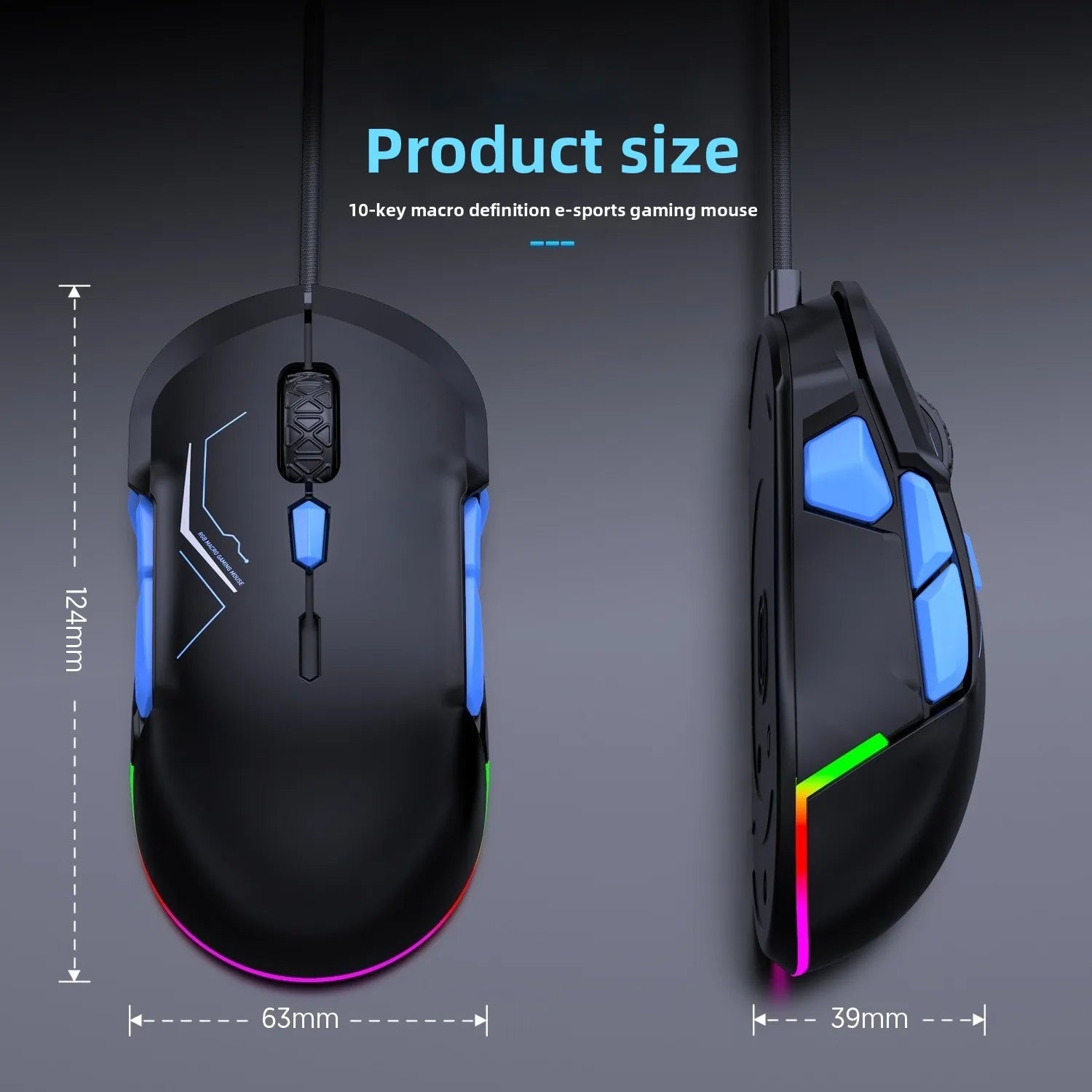 Left Hand Wired Mouse with 10 Buttons Compatible with 12800DPI for Office Work and Gaming Use with Precision Control