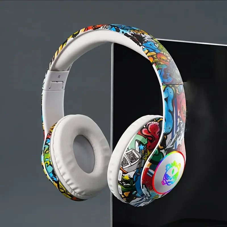 Graffiti Bluetooth Headphones Wireless LED Light Game Doodle Wireless Headsets With Mic  For Kids Boy Girl Gift Support TF Card