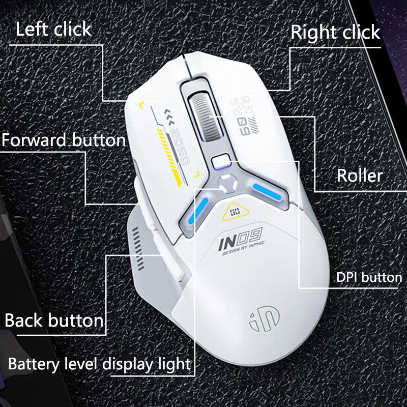 INPHIC IN9 Tri-mode Wireless Gaming Mouse Bluetooth 2.4G Wired 12000DPI RGB RGB Rechargeable Ergonomic Mice for PC Laptop Gam