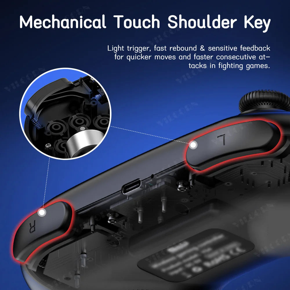 Y04 Wireless Game Controller for Switch/PC/PS4 – Hall Effect Joystick, 6-Button Layout Arcade Gamepad with Turbo & Back Buttons