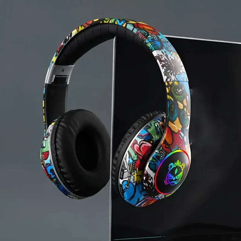 Graffiti Bluetooth Headphones Wireless LED Light Game Doodle Wireless Headsets With Mic  For Kids Boy Girl Gift Support TF Card