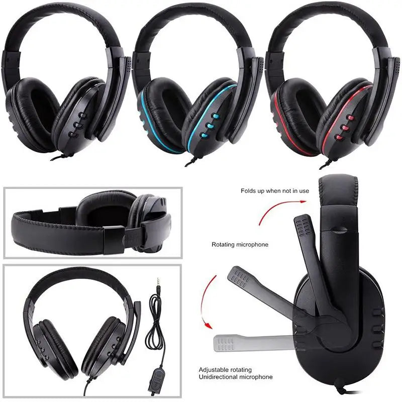 Stereo 3.5mm Wired Headphones with Mic Adjustable Over Ear Gaming Headsets Earphones Low Bass Stereo for PS4 Xbox One PC