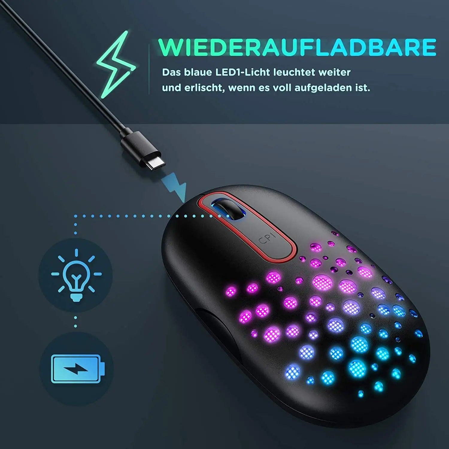 Rechargeable Wireless Mouse 7 Colors LED Backlit Mouse Protable Slim Mini 2.4g Usb Cute Mice for Office Computer Laptop