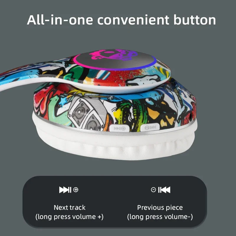 Graffiti Bluetooth Headphones Wireless LED Light Game Doodle Wireless Headsets With Mic  For Kids Boy Girl Gift Support TF Card