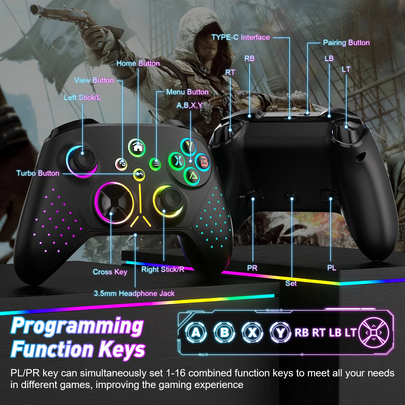 Wireless Controller, Compatible For Xbox one/Xbox One S/X/Xbox Series X/S/Android/iOS/PC Gamepad with Wifi/Macro/Turbo Function